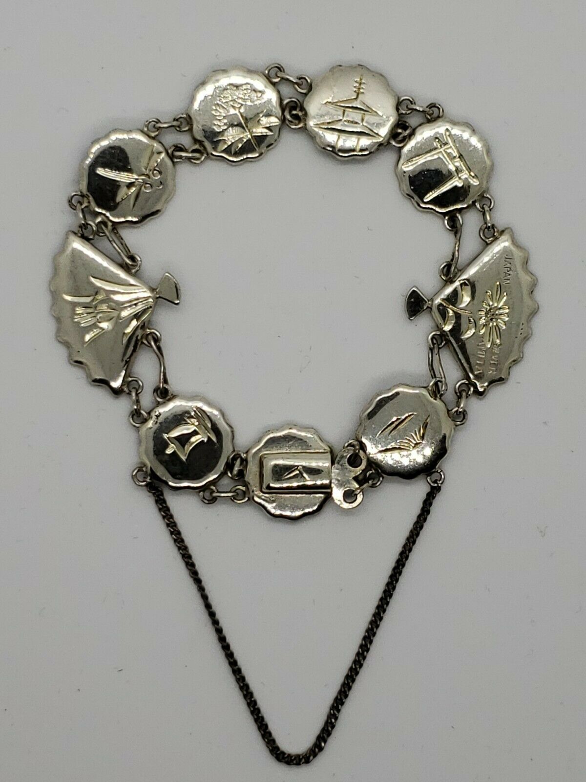 WWII Era Silver Japanese Bracelet Amita Damascene Shakudo Decorati - Image 3