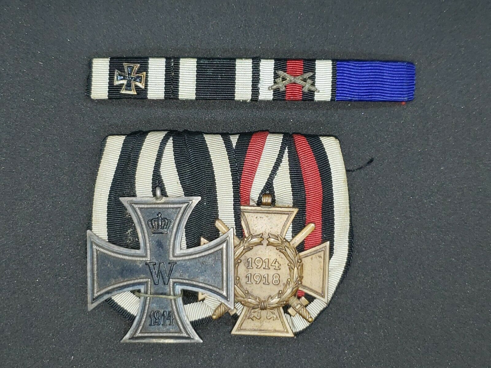 WWI German Iron Cross & Honour Cross Medal Bar with Swords And Ribbon