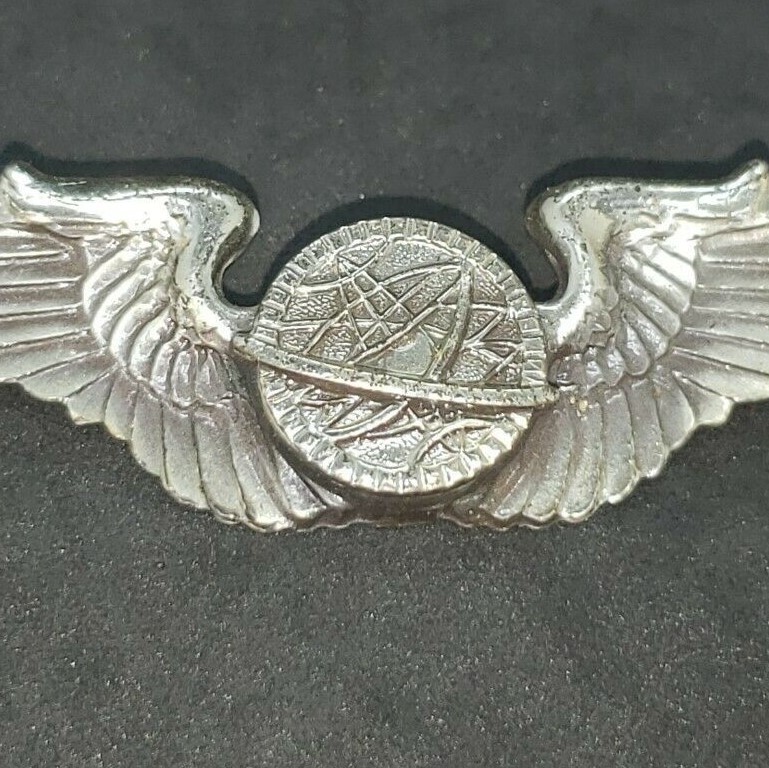WWII US Army Air Force Navigator Wings 3" Sterling Silver