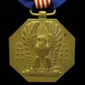 WWII U.S. Army Soldier’s Medal with Lapel Button & Ribbon Bar in Coffin Box