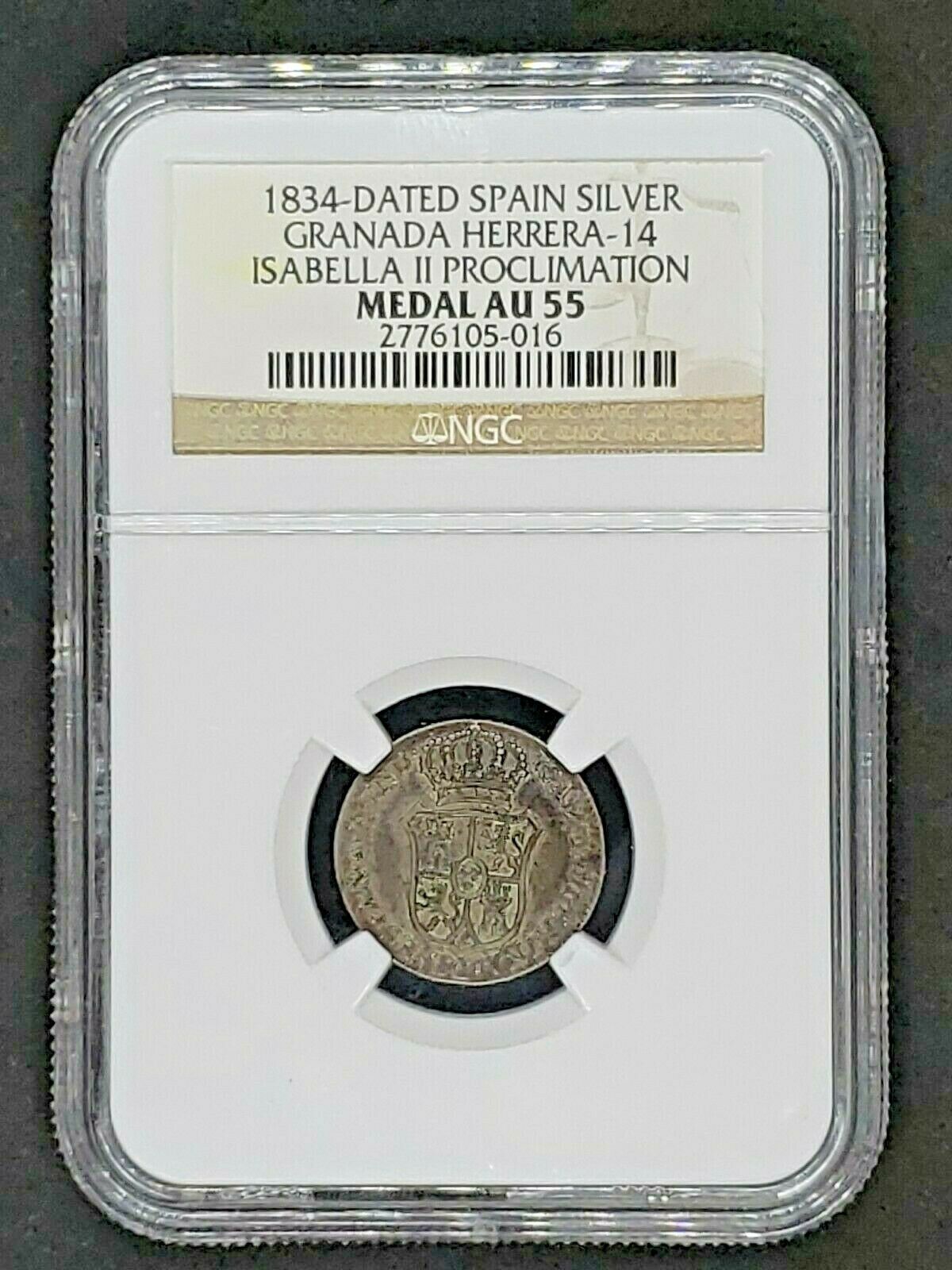 Spain 1834: Silver Granada Herrera-14 Isabella II Proclamation Medal - NGC AU 55 - Image 3