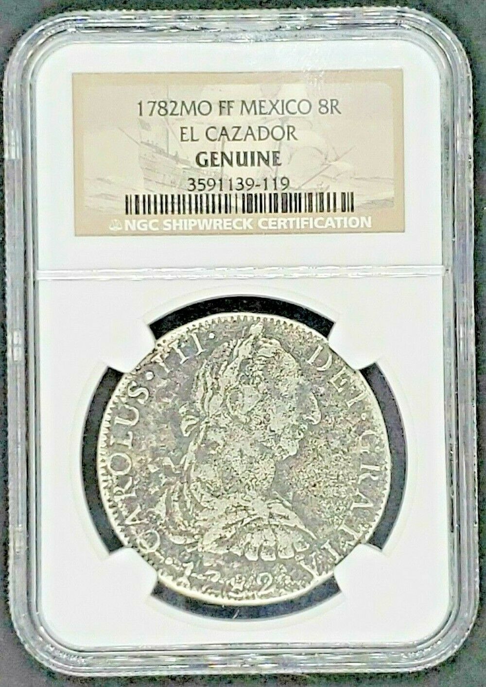 1782 MO FF Mexico 8 Reales El Cazador Shipwreck NGC Genuine - Image 2