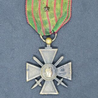 WWI Era French Croix de Guerre War Cross With Ribbon Star